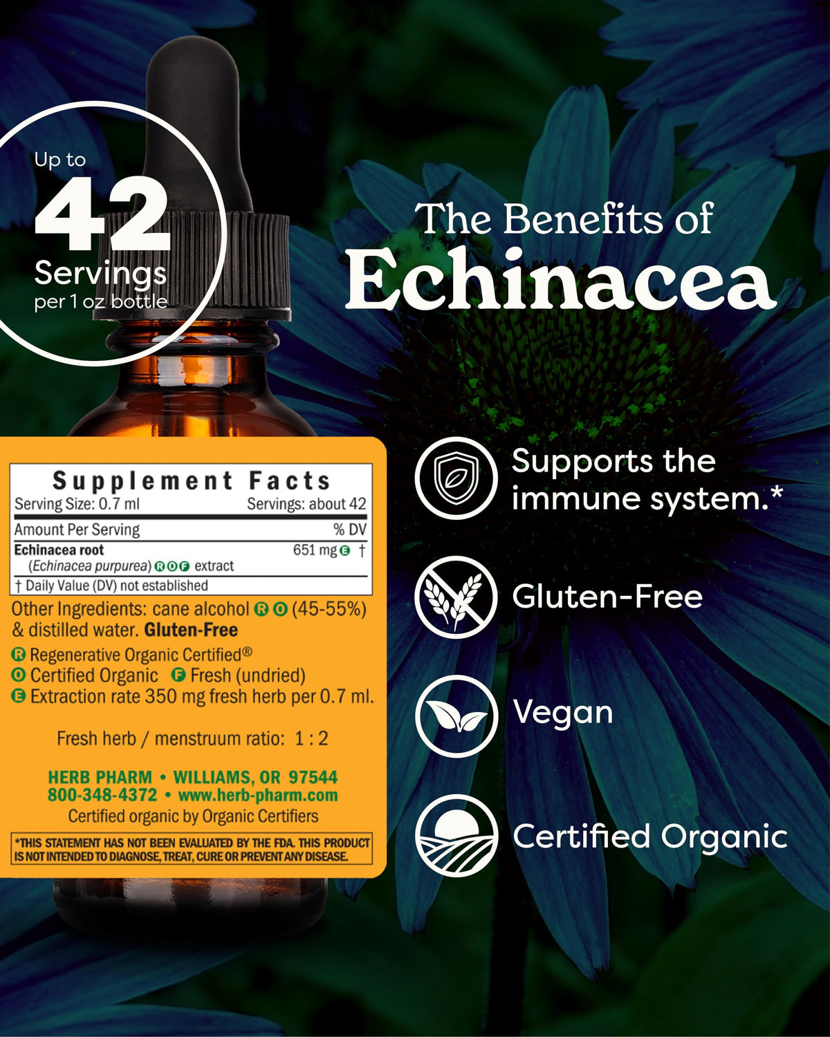 Détails du flacon d'extrait liquide d'échinacée bio Herb Pharm