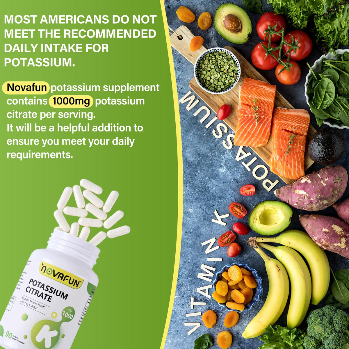 Détails du flacon de citrate de potassium Novafun 1000mg