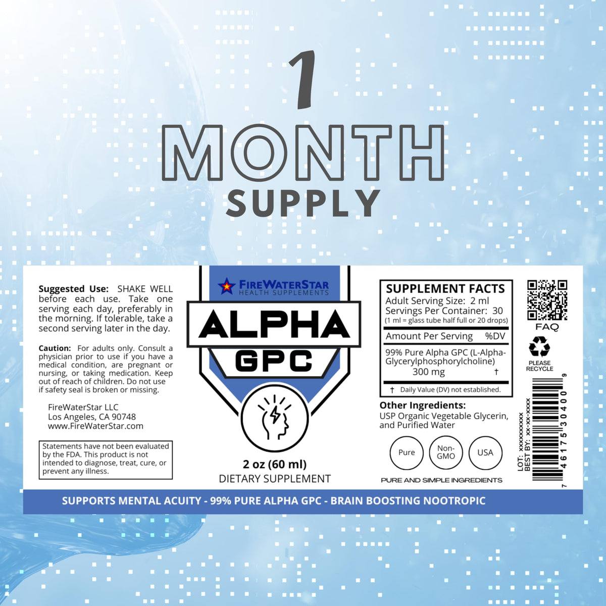 Détails du flacon de FIREWATERSTAR Alpha GPC 300 mg