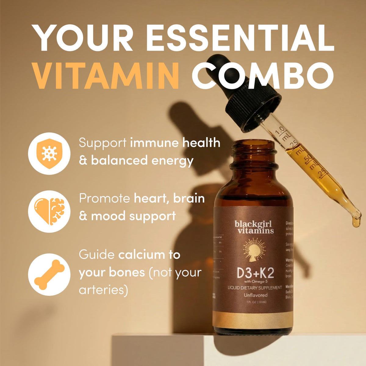 Détails du flacon de gouttes de vitamine D3 K2 125mcg