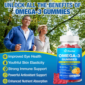 Détails du flacon de gummies Omega-3 DIAOLAI avec ingrédients listés