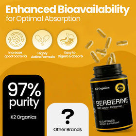 Détails du flacon de K2 Organics Berberine 1200 mg