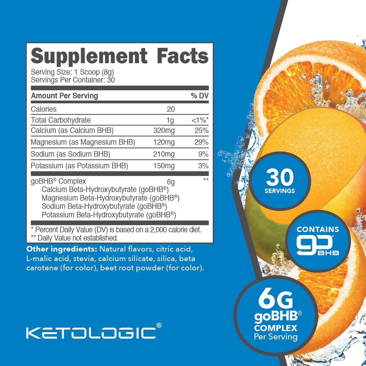 Détails du flacon de Ketologic BHB Keto avec informations nutritionnelles