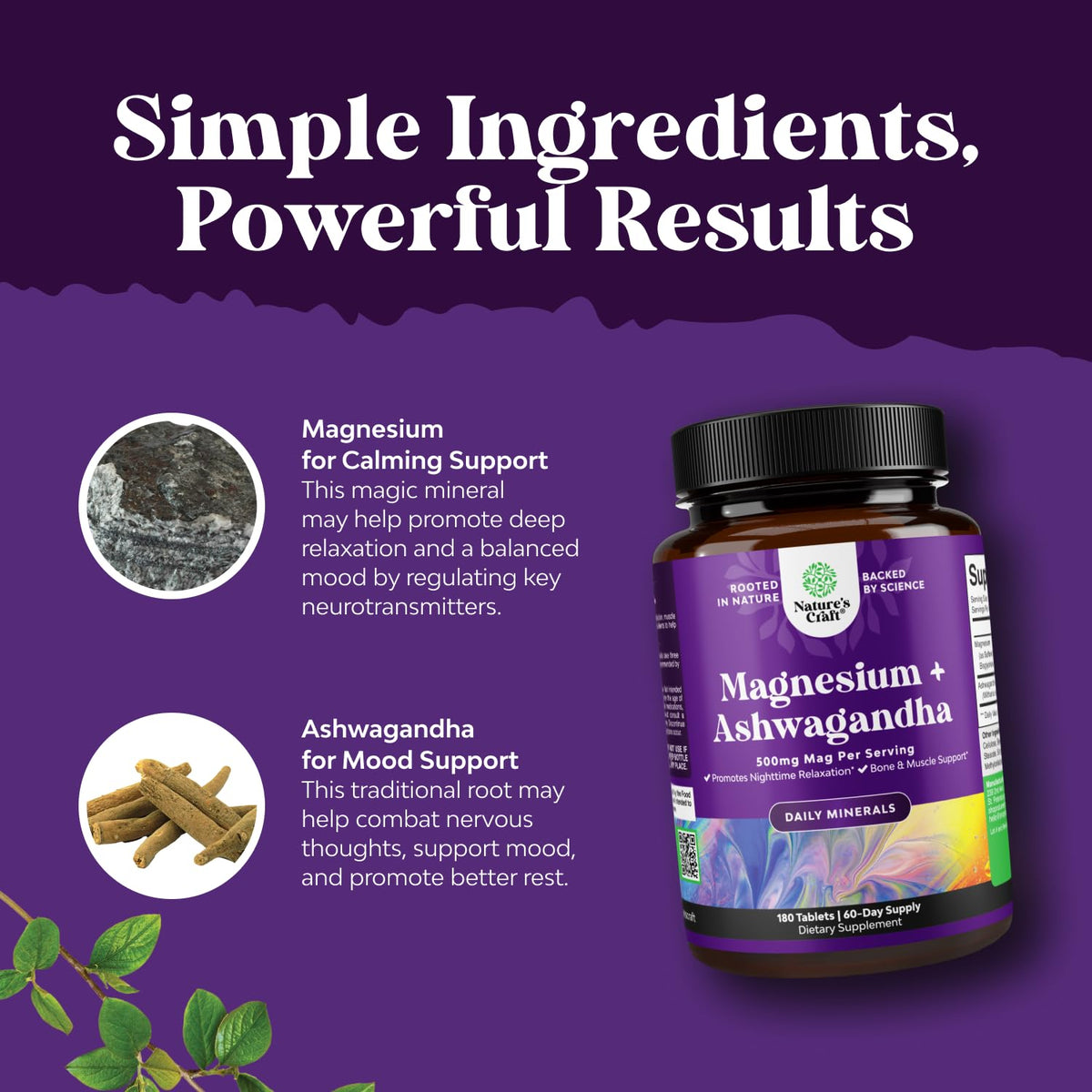Détails du flacon de Natures Craft Magnésium Glycinate 500 mg