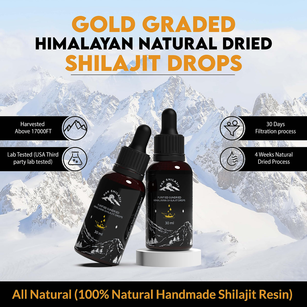 Détails du flacon de PakShilajit Shilajit liquide 30ML