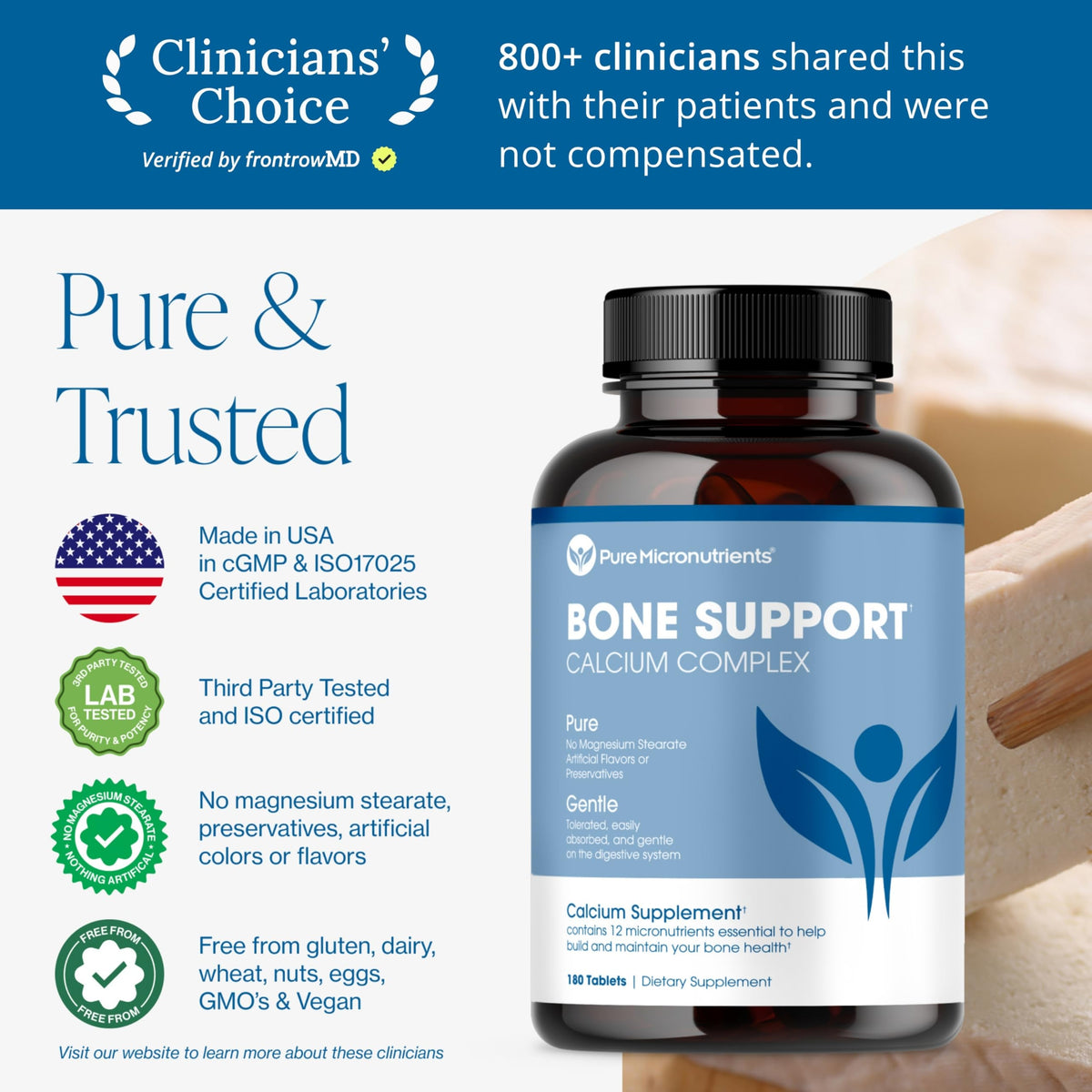 Détails du flacon de Pure Micronutrients Complément Alimentaire Calcium 1000mg