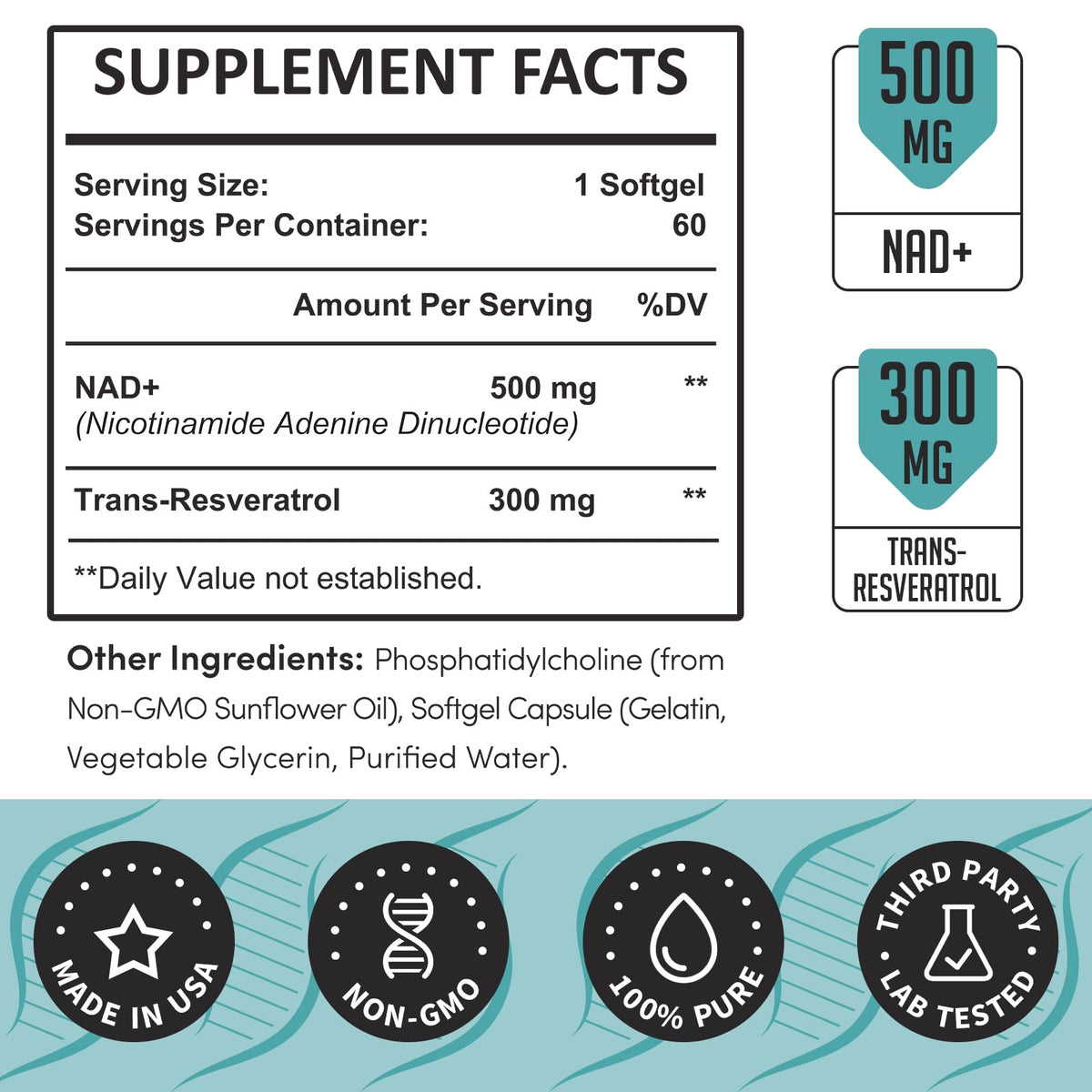 Détails du flacon de Rhameph Liposomal NAD+ avec étiquette