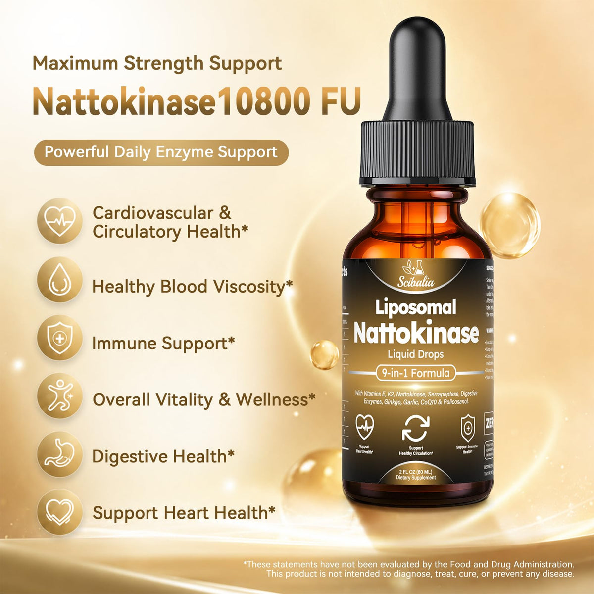 Détails du flacon de Scibalia Nattokinase 10 800 FU 9-en-1