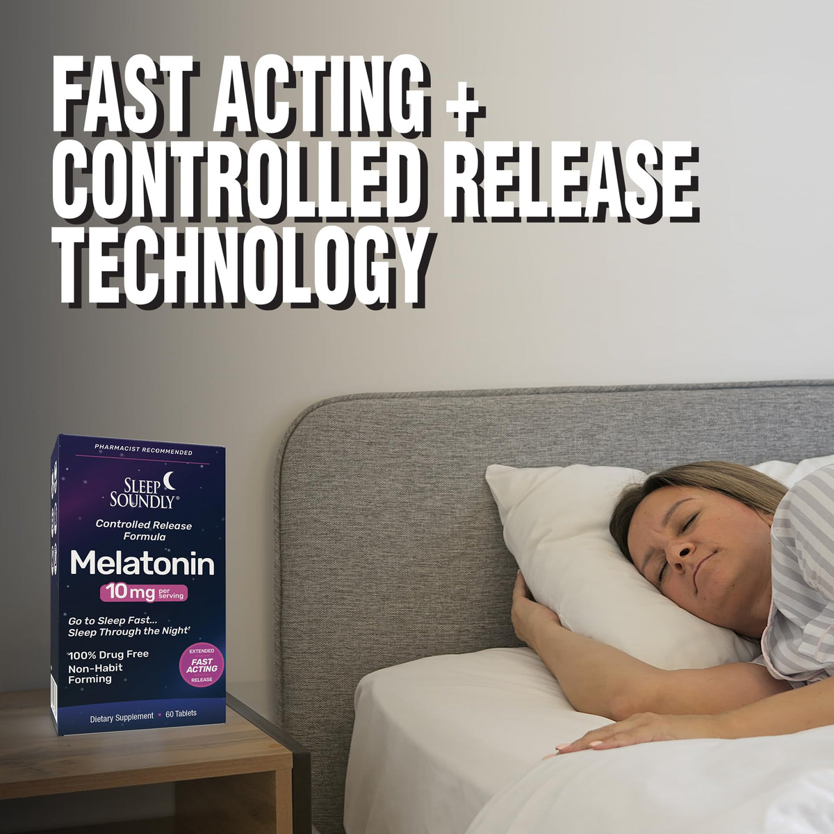 Détails du flacon de Sleep Soundly Melatonine 10mg