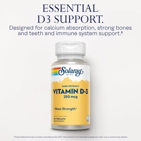 Détails du flacon de SOLARAY Vitamine D3 10000UI 250mcg, étiquette visible