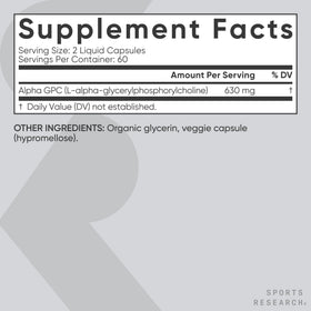 Détails du flacon de Sports Research Alpha GPC 630mg