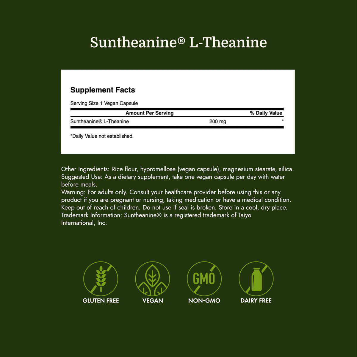 Détails du flacon de Swanson L-Theanine avec étiquette visible