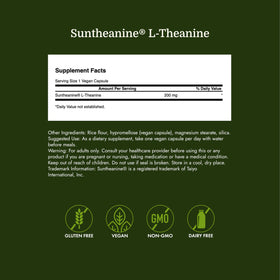 Détails du flacon de Swanson L-Theanine avec étiquette visible