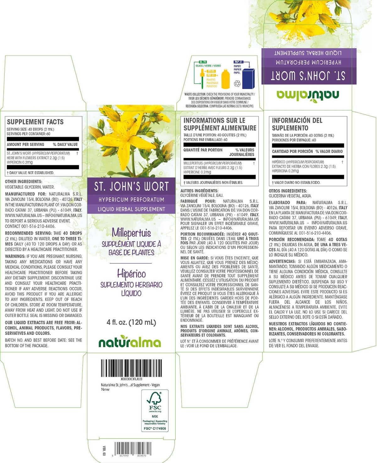 Détails du flacon de teinture de millepertuis Naturalma 120 ml