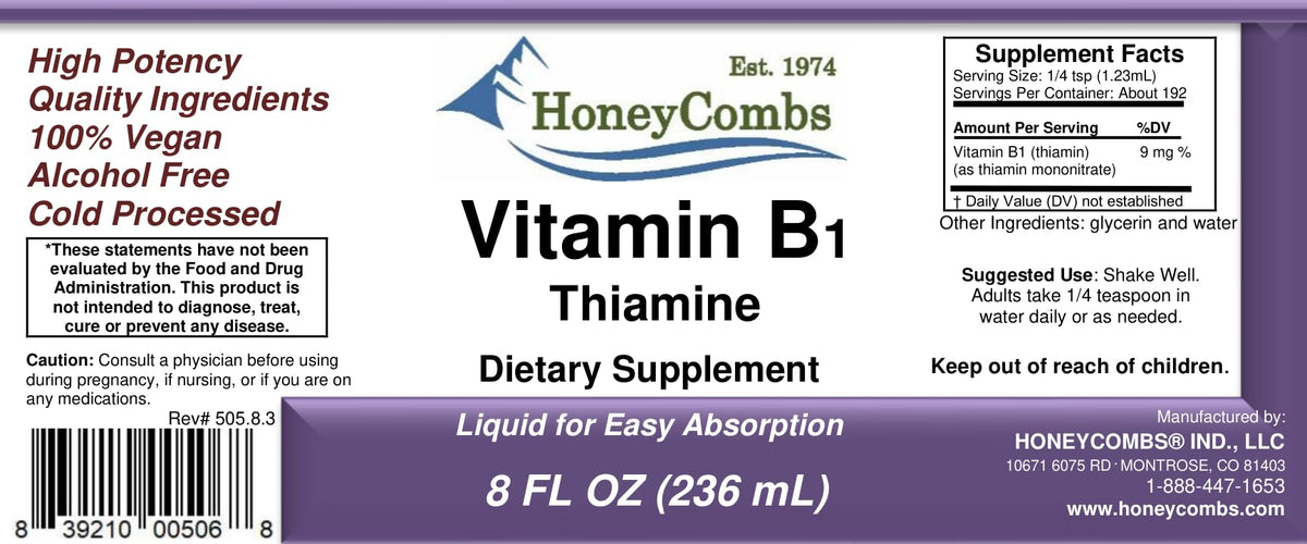Détails du flacon de vitamine B1 liquide HoneyCombs