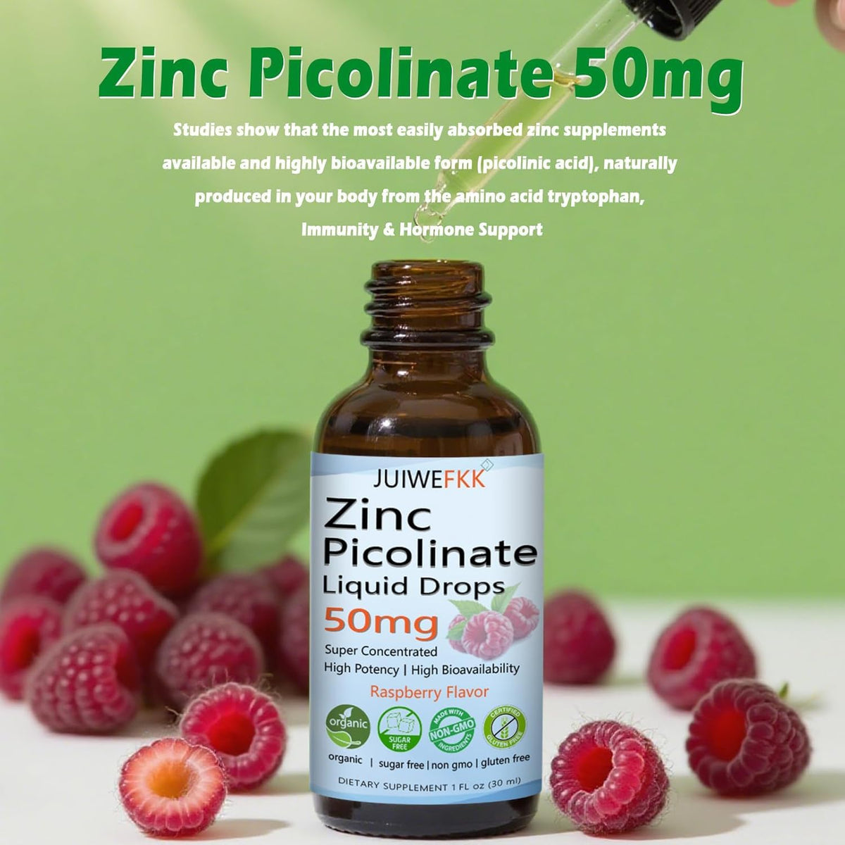 Détails du flacon de Zinc Picolinate 50mg liquide JUIWEFKK