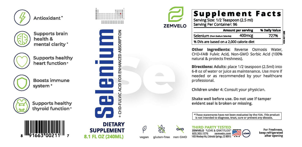 Détails du flacon Mineralife Sélénium Liquide 272g