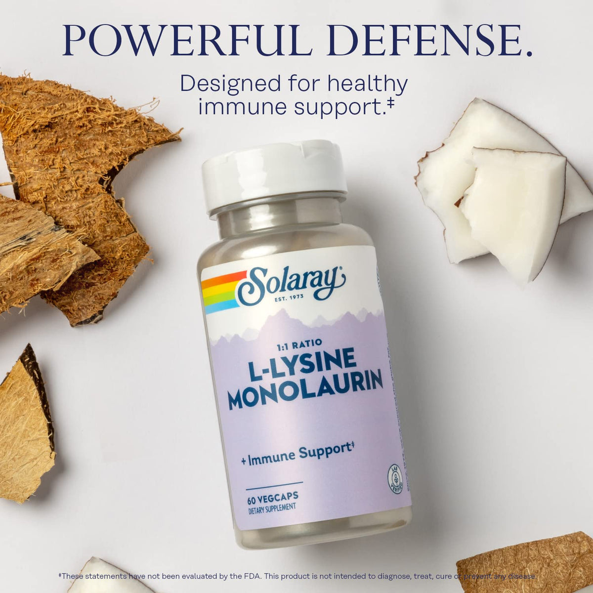 Détails du flacon SOLARAY L-Lysine Monolaurin avec étiquette