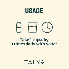 Détails du flacon TALYA daily wellness avec étiquette visible