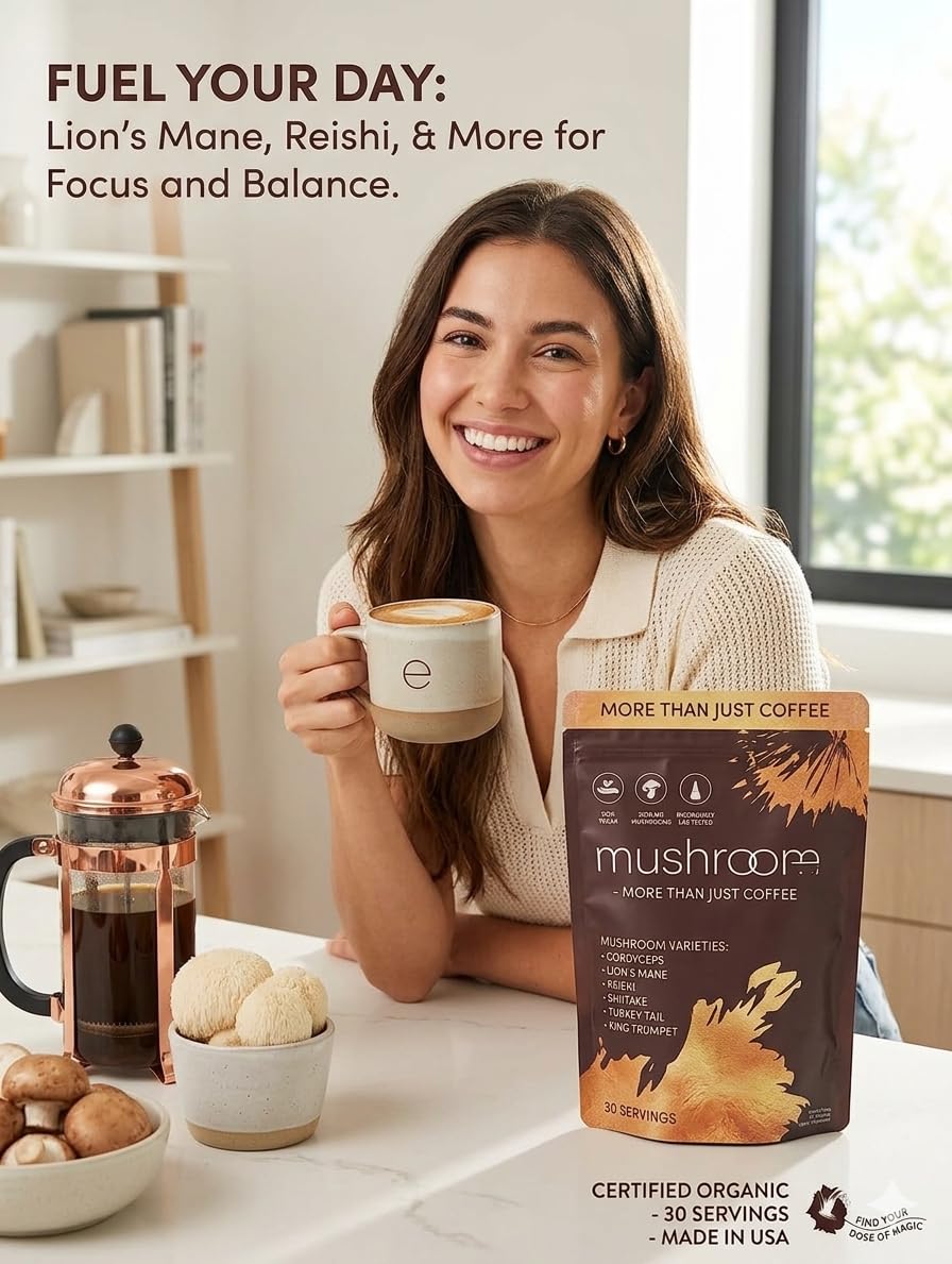 Détails du mélange de café de champignons CHATTER PAWS, montrant la texture du produit