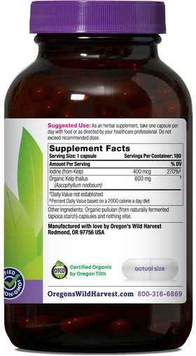 Détails du packaging d'Oregon's Wild Harvest Kelp Bio 180 capsules