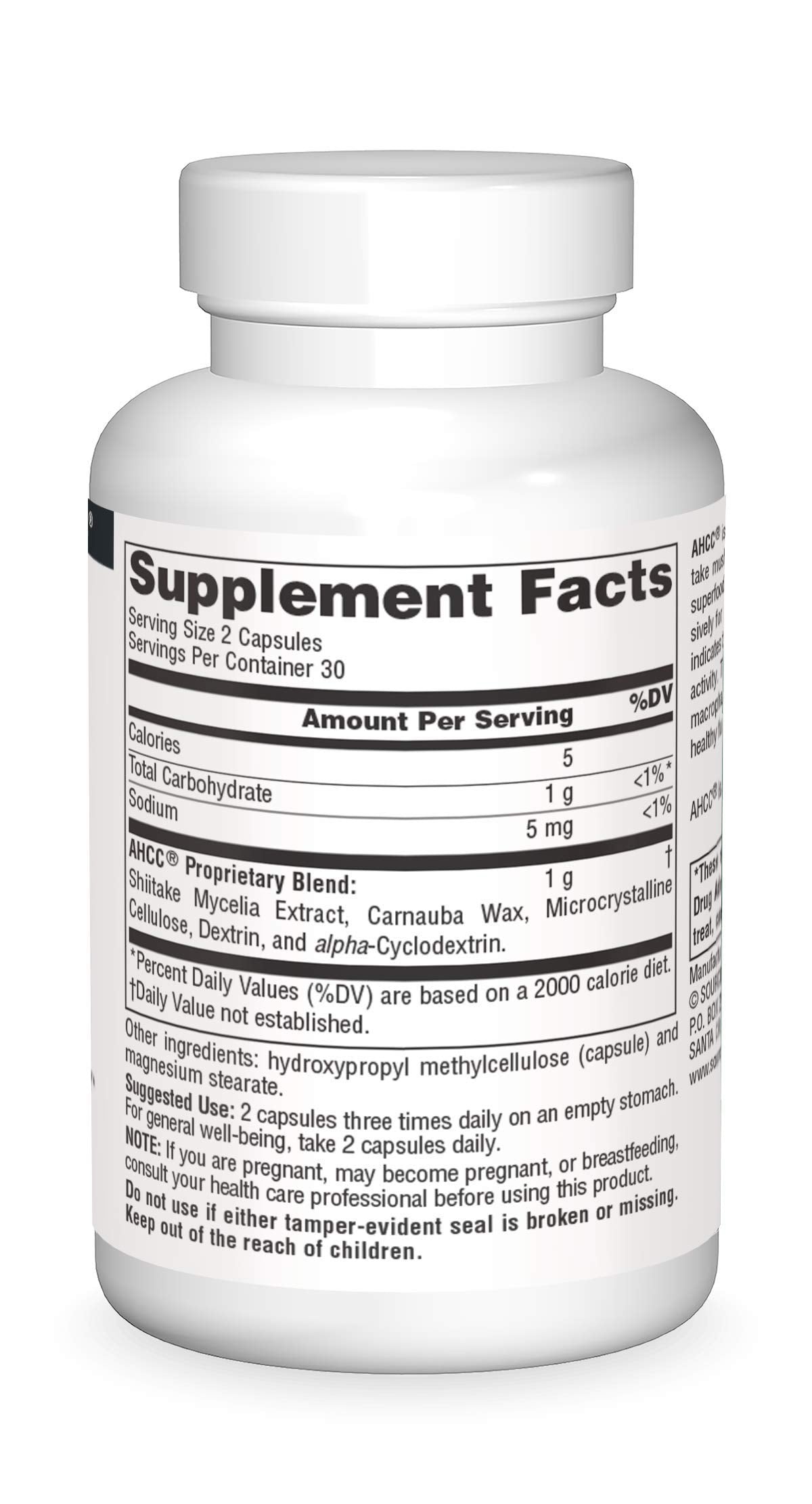 Détails du packaging Source Naturals AHCC 500 mg