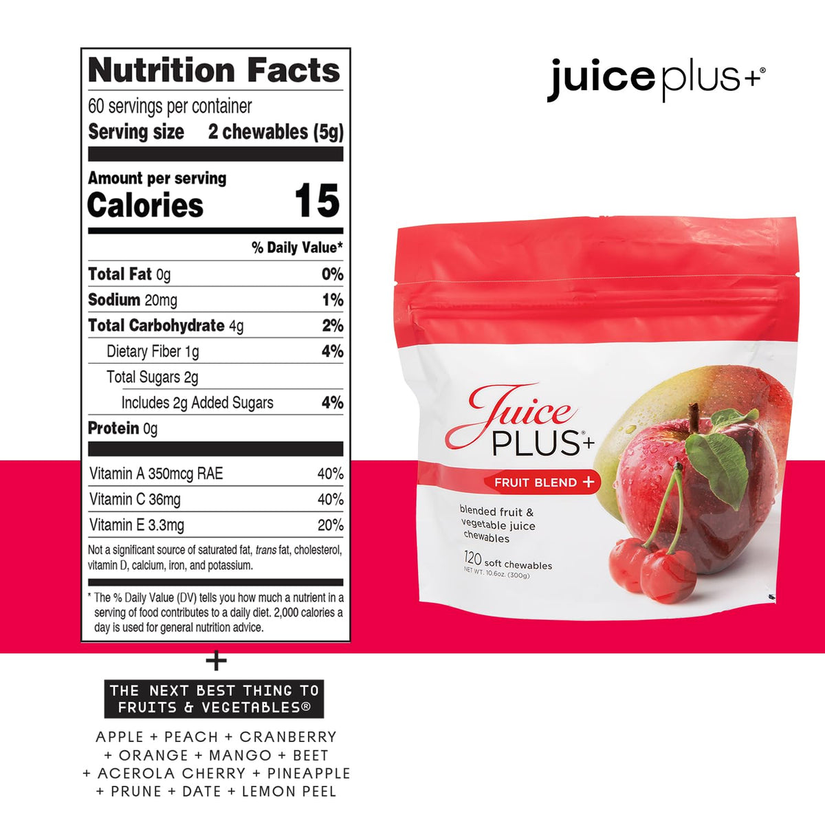 Détails du paquet de Chews de Fruits et Légumes Juice Plus+