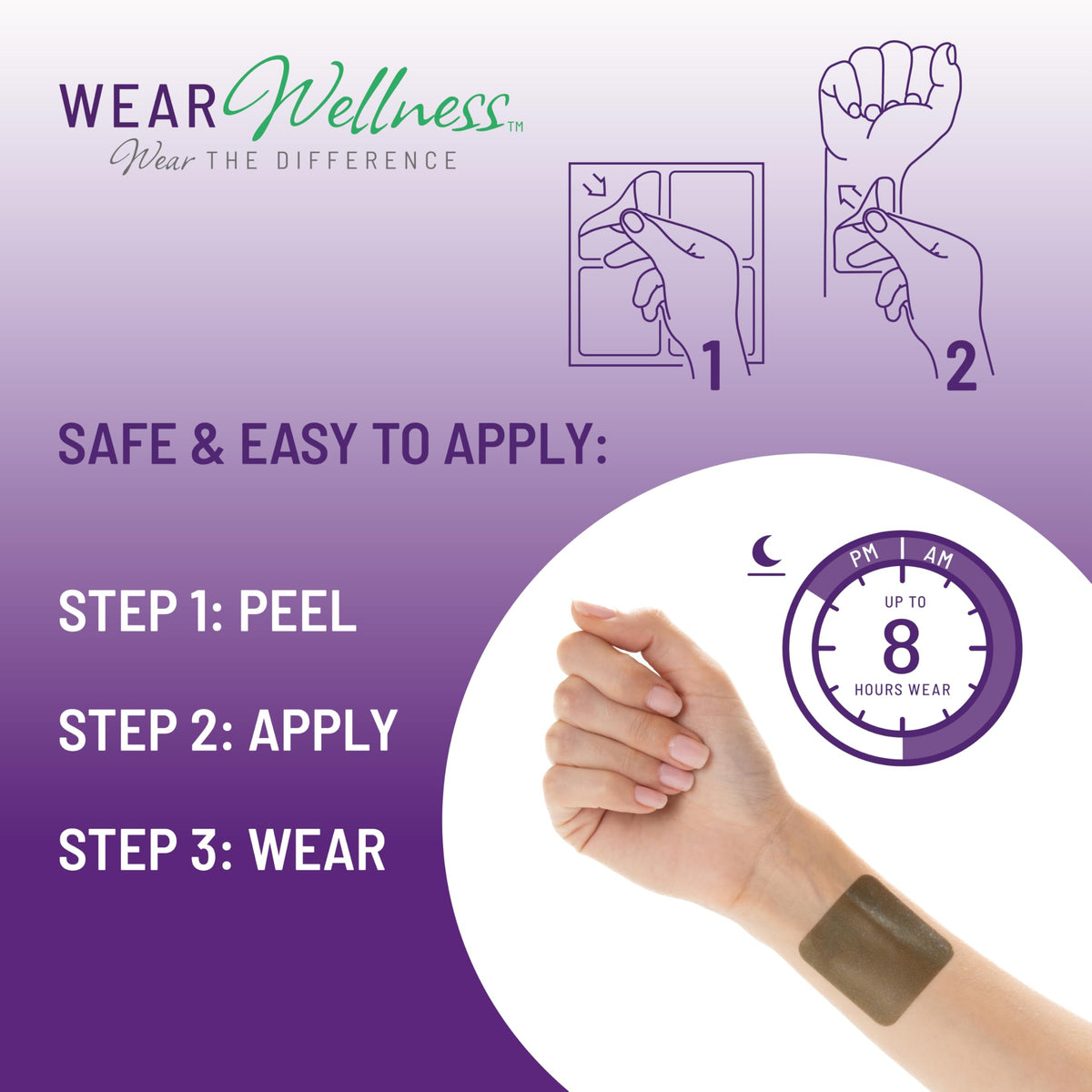 Détails du patch Drift Wear Wellness avec ingrédients visibles