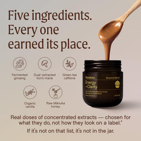 Détails du pot de Manukora Energy + Clarity