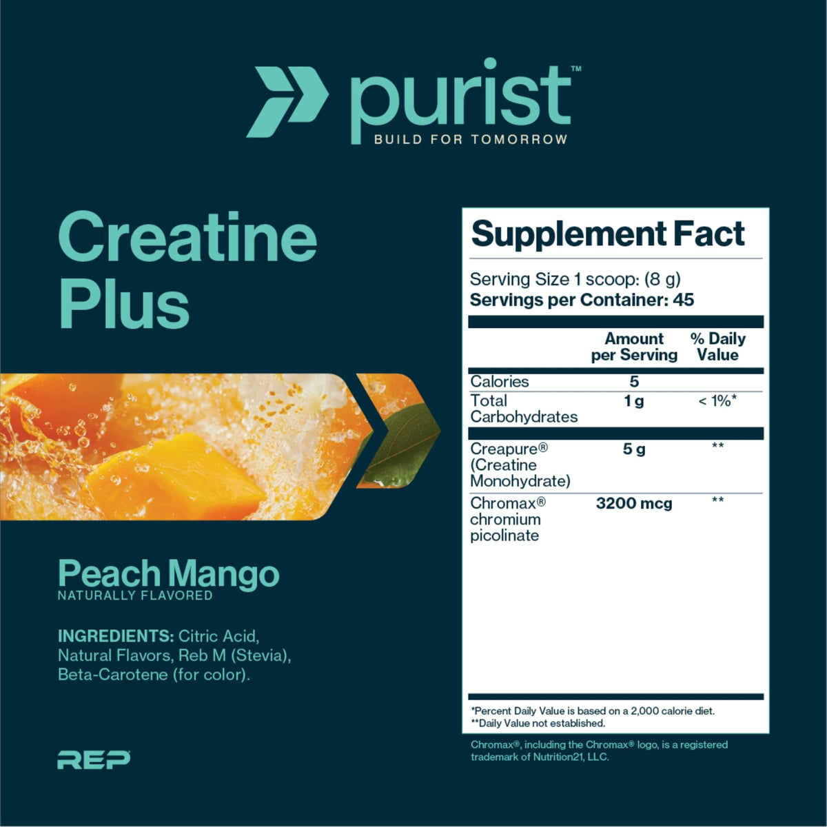 Détails du produit PURIST Creapure Créatine avec étiquette