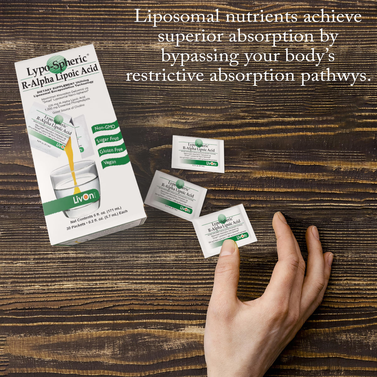 Détails du sachet de LivOn Acide Alpha-Lipoïque R-ALA avec informations de dosage