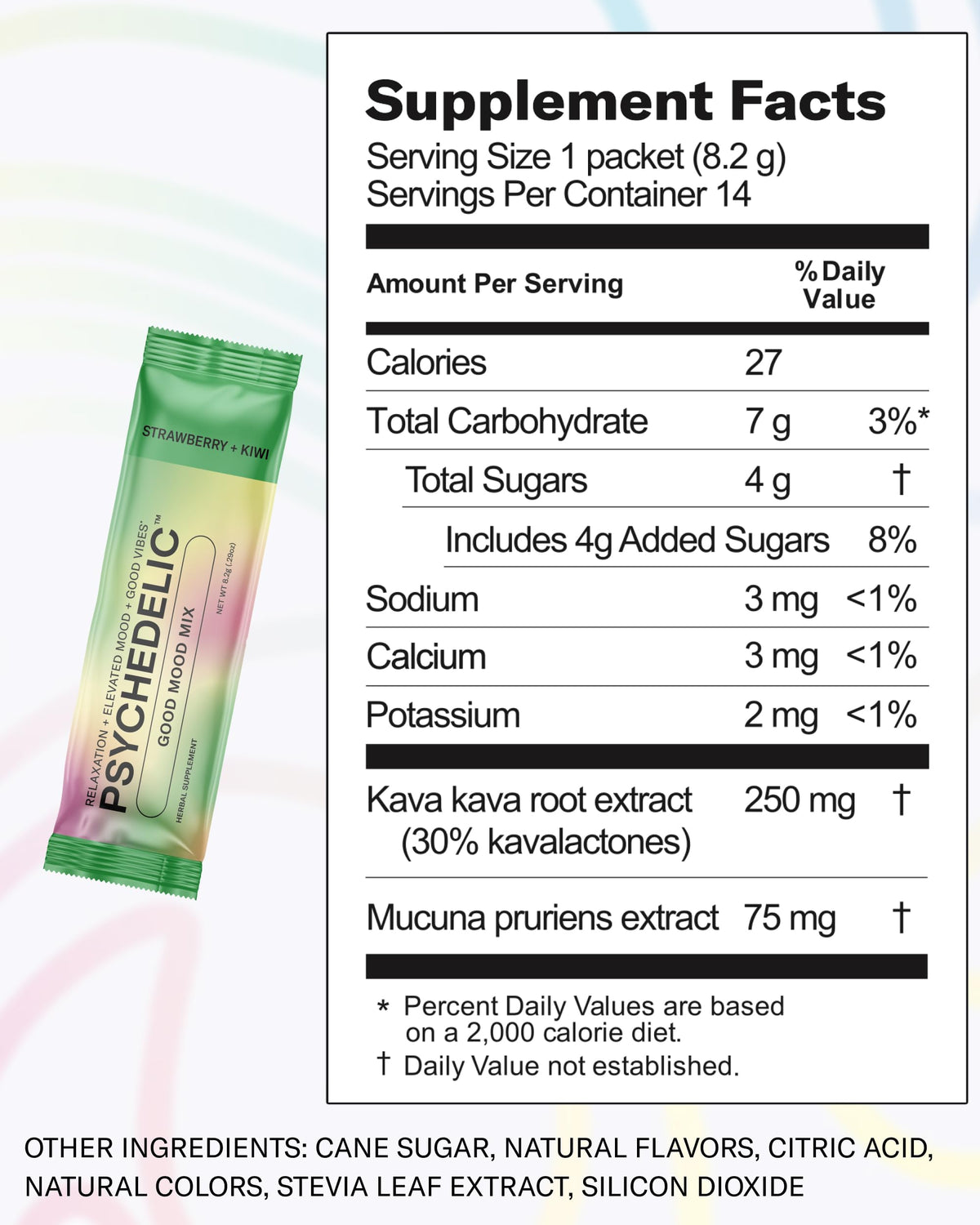 Détails du sachet de mélange de kava avec ingrédients