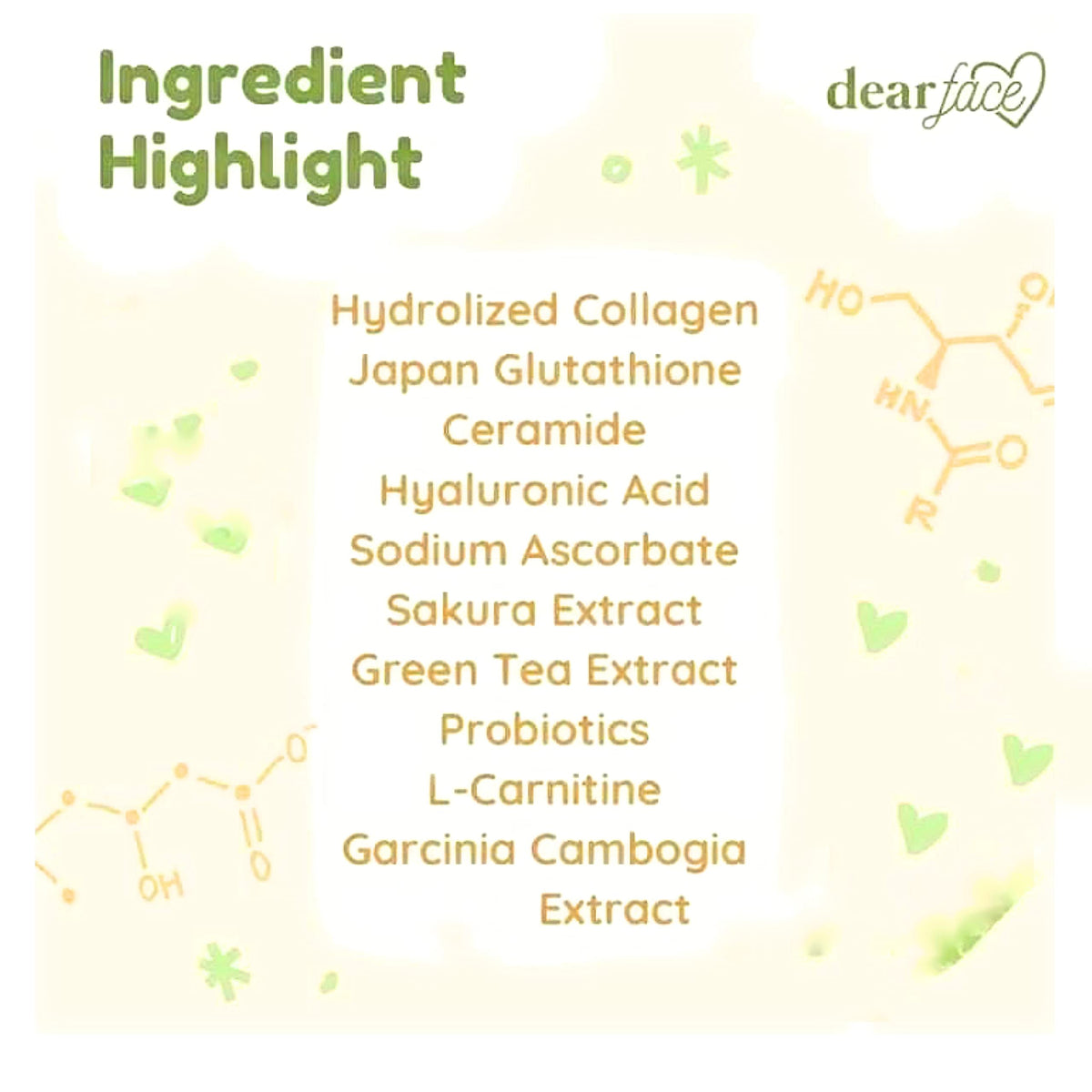 Détails nutritionnels de Dear Face Boisson Beauté au Collagène Japonais
