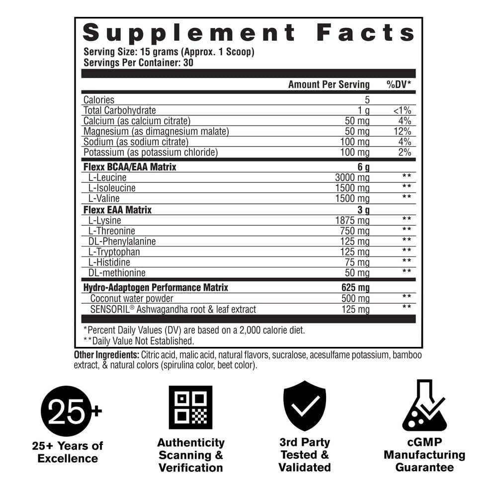 Détails nutritionnels de GAT SPORT FLEXX EAAs + Hydration