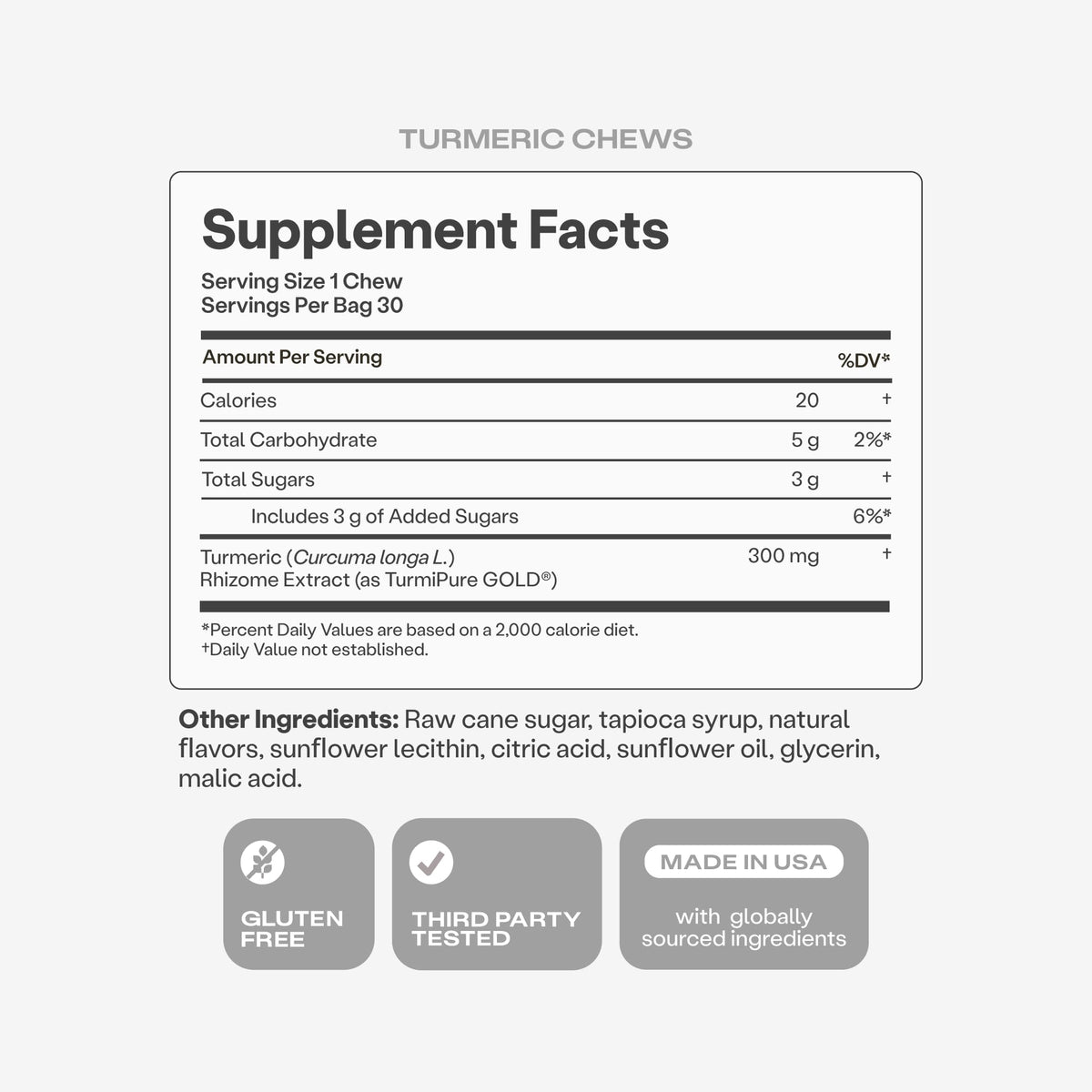 Détails nutritionnels des HumanN Chews Curcuma