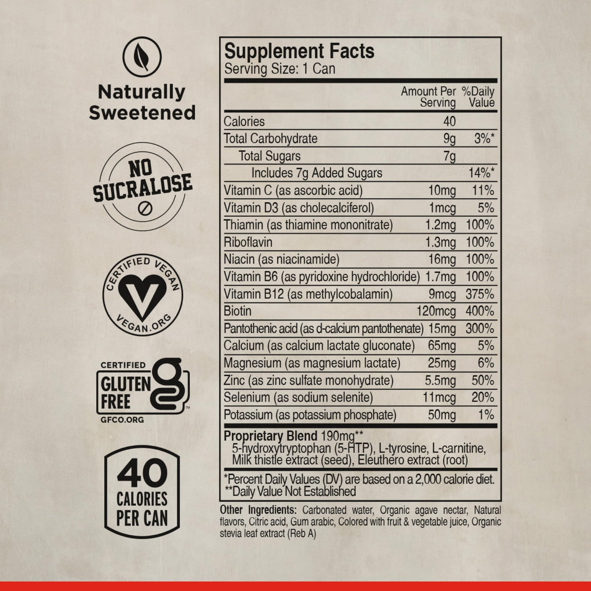 Détails nutritionnels sur une canette LIFEAID