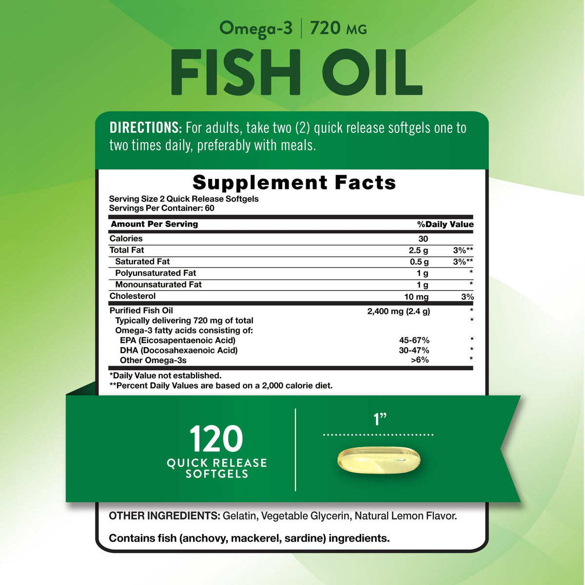 Détails sur l'emballage de Nature's Truth Huile de Poisson 2400mg