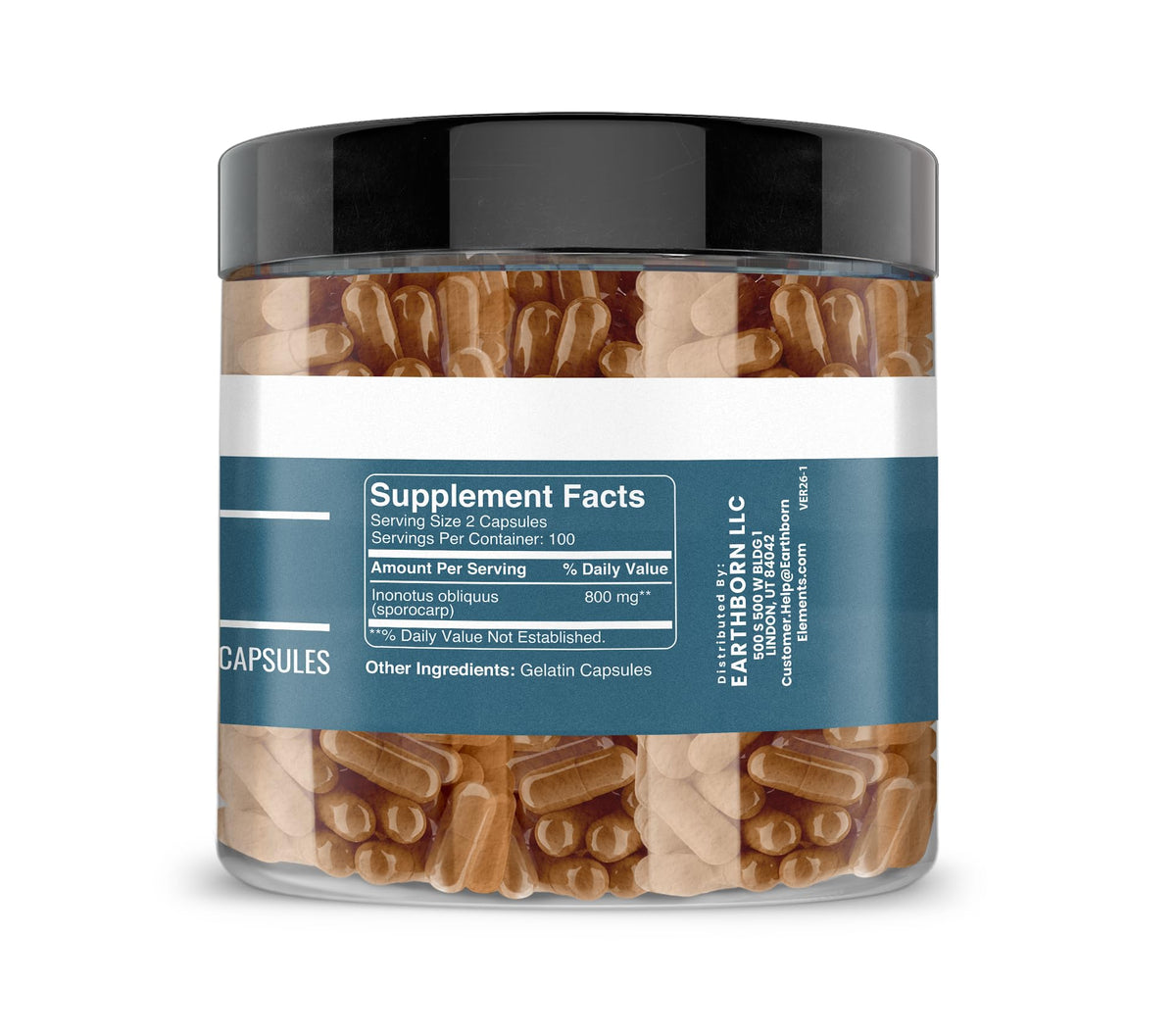 Détails sur l'emballage des capsules de Chaga Earthborn Elements