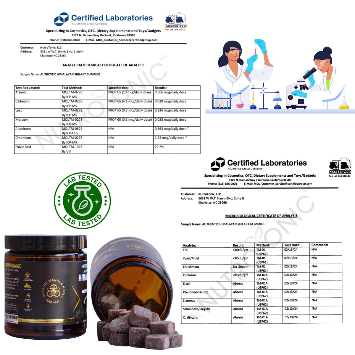 Détails sur l'emballage des gummies NutroTonic Shilajit