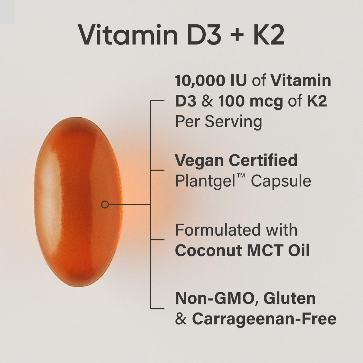 Détails sur l'emballage du complément Vegan D3 + K2, Sports Research