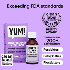 Détails sur l'étiquette de NovaFerrum Yum avec ingrédients.