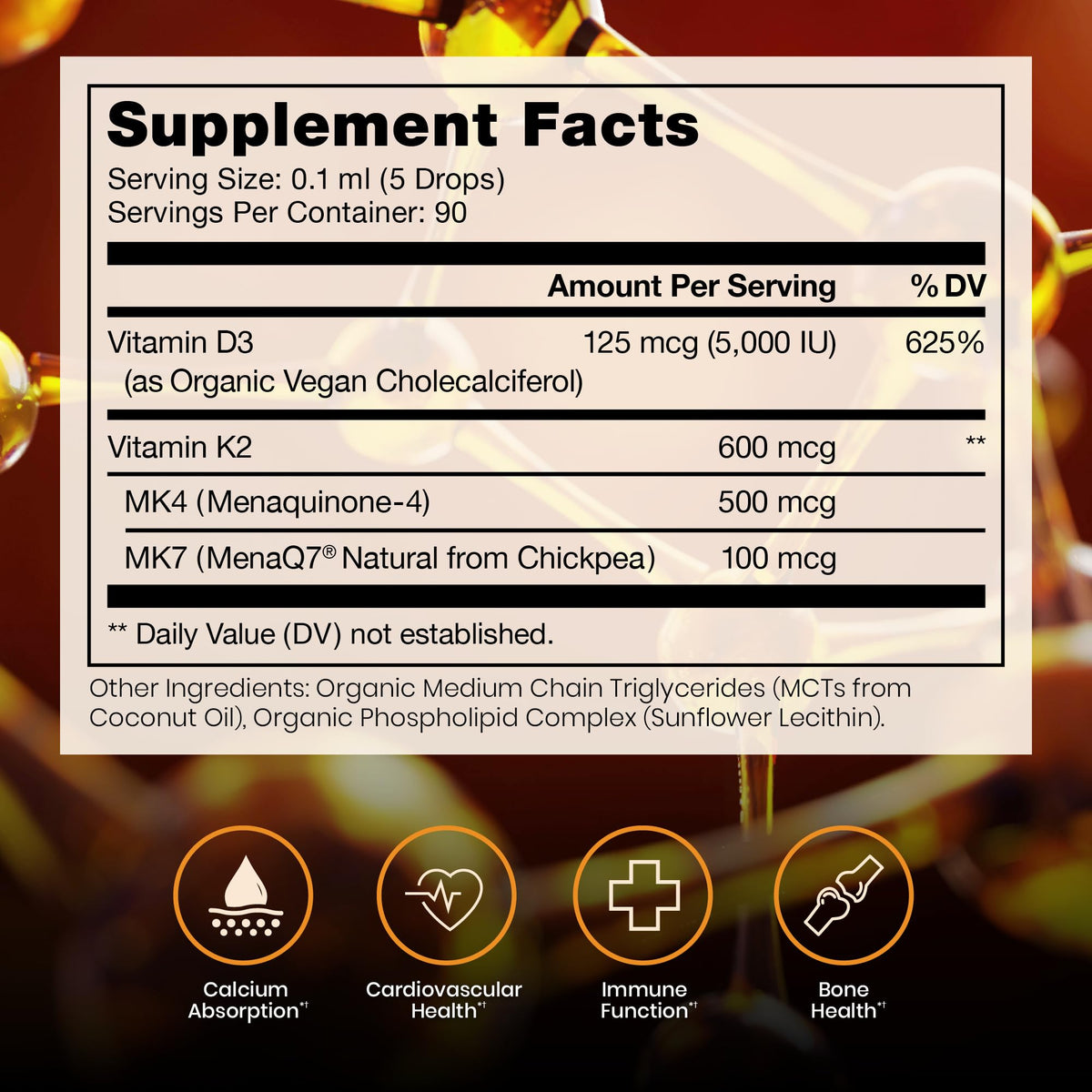 Détails sur l'étiquette de Pure Therapro Rx D3 + K2