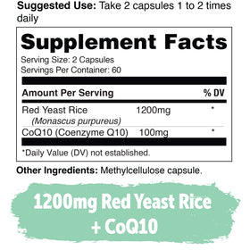 Détails sur l'étiquette de Yuve Riz Rouge 1200 mg avec CoQ10