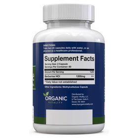 Détails sur l'étiquette des gélules ORGANIC VITALITY Berberine HCL
