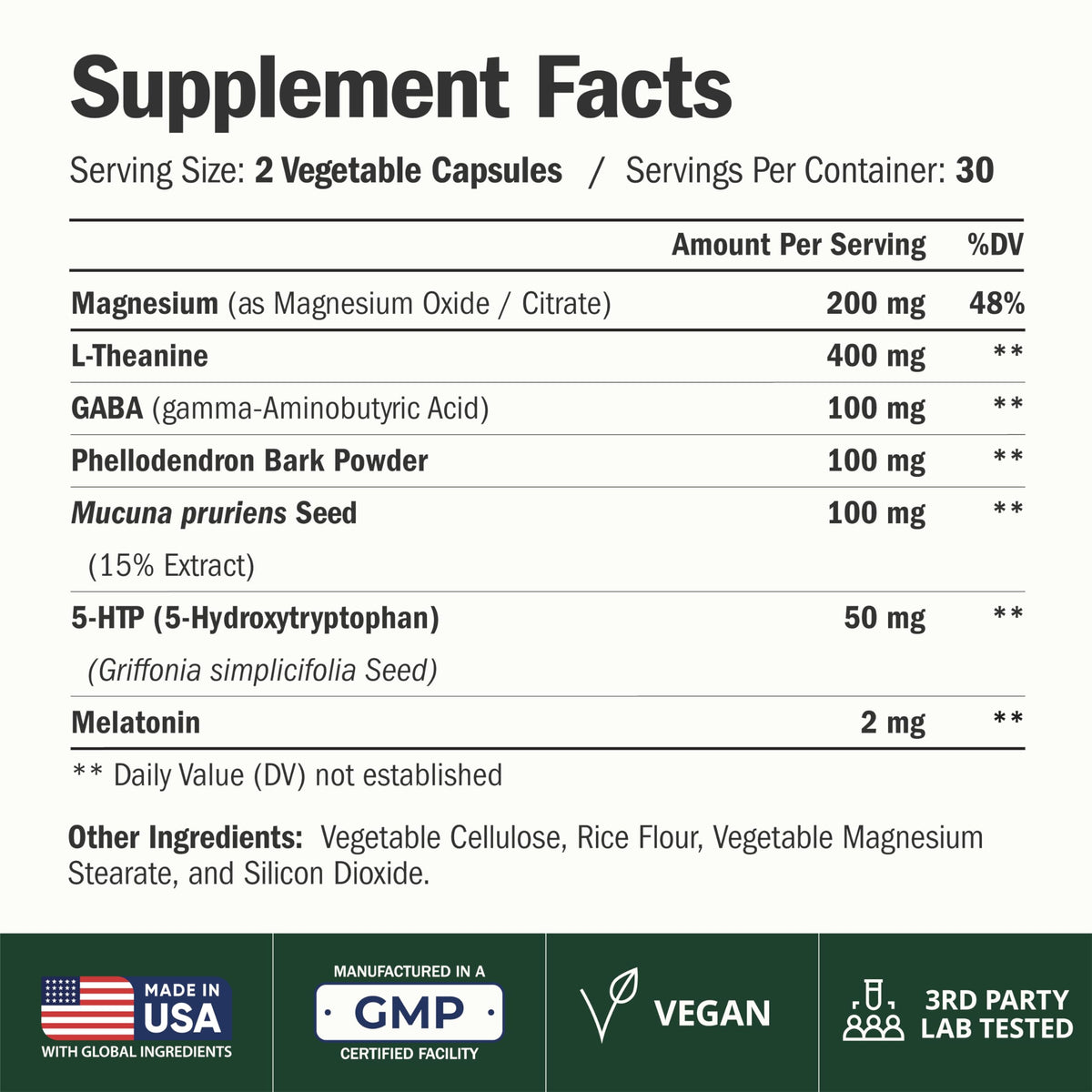Détails sur l'étiquette du complément de sommeil Vimerson Health