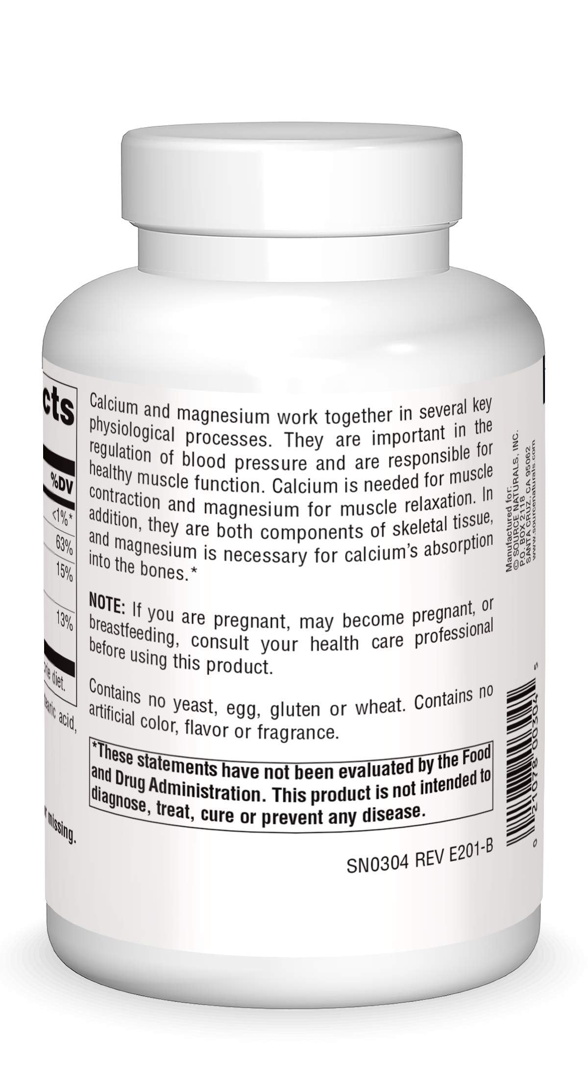 Détails sur l'étiquette du complément Source Naturals Calcium et Magnésium