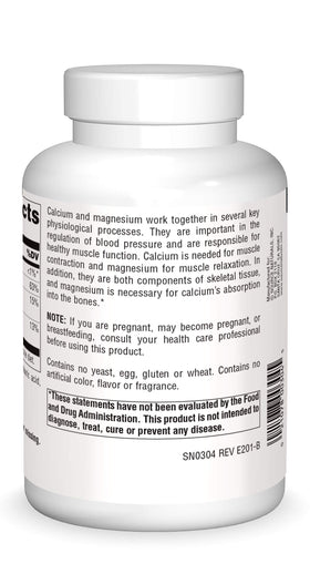Détails sur l'étiquette du complément Source Naturals Calcium et Magnésium