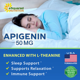 Détails sur l'étiquette du flacon d'Apigenin 50mg et L-Theanine 200mg