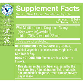 Détails sur l'étiquette du flacon d'huile d'origan The Vitamin Shoppe