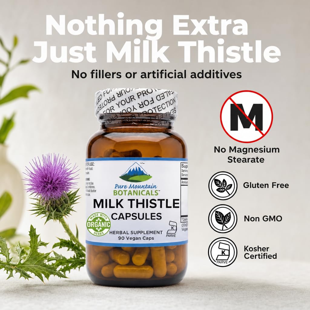 Détails sur l'étiquette du flacon de chardon-marie Pure Mountain Botanicals